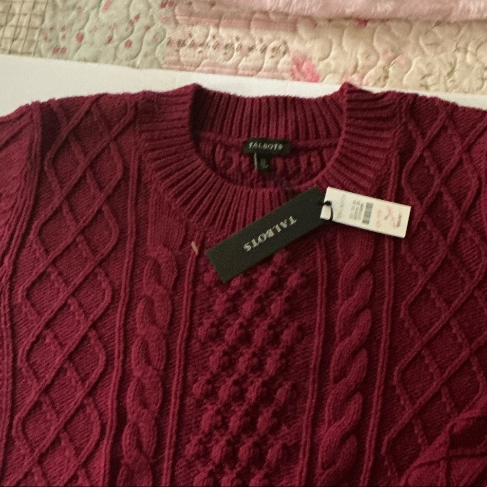 Talbots Rich Burgundy Cable Knit Sweater , size xl